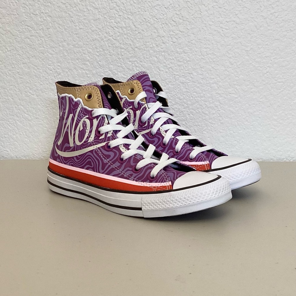 Converse 7 New Willy Wonka Chuck Taylor All Star High Purple Swirl Sneakers - Picture 2 of 15